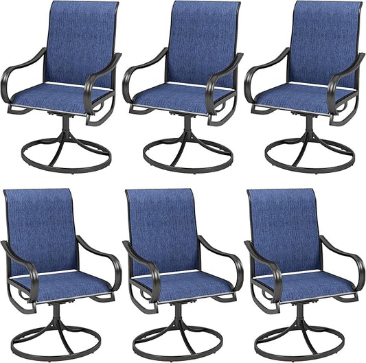 MFSTUDIO Outdoor Swivel Patio Dining Chairs Set of 6, High Back Breathable Textilene Patio Chairs for Balcony, Backyad, Deck, Garden (Navy Fabric,Black Frame)