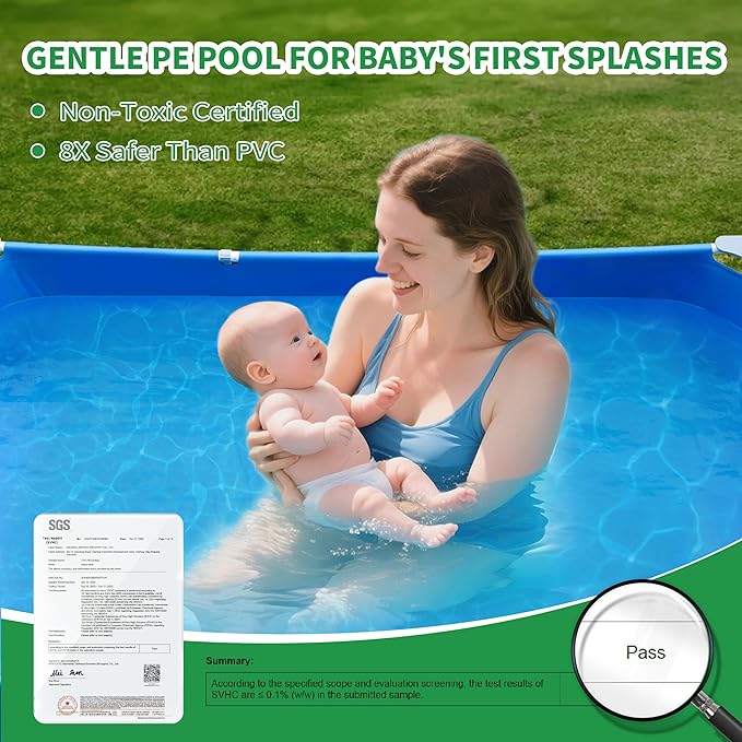10ft x 6.5ft x 29.5in Large Rectangle Above Ground Pool for Kids, Swimming Pool Set for Backyard, Odor-Free Non-Toxic Material, Easy Clean Design with Reinforced Steel Frame