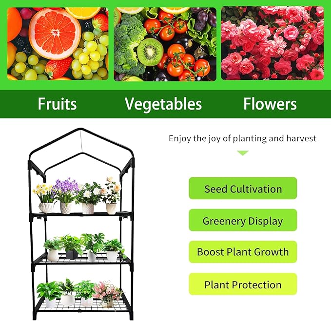 3 Tier Mini Indoor Greenhouse,27"x19"x49" GreenHouses with Clear PE Cover and Roll-Up Zipper Door,Plastic Green House for Indoors Grow Tent&Garden greenhouses for Outdoors
