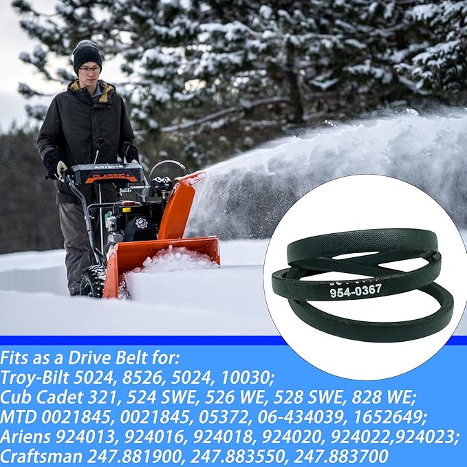 754-0367 Snowblower Drive Belt 3/8" x 34.5" for Troy-Bilt Cub Cadet MTD Craftsman White Outdoor 754-0367 75-157 Ariens Gravely 07206600 07208600 Toro 251028 Stens 265-256(2 Pcs)
