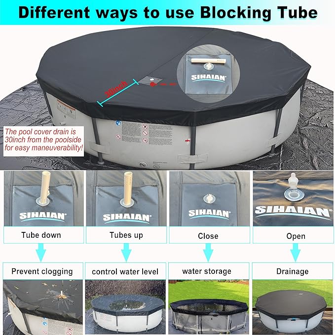 18 Ft Pool Cover, with Automatic Drain Round Pool Cover, One-Piece Quick Installation and Removal Above Ground Pool Cover, Preventing Waterlogging, UV Protected Solar Swimming Pool Cover