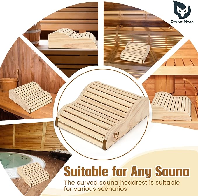 2025 Upgraded Handmade Cedar Sauna Headrest with 4 Non-Slip Pads, Sauna Accessory, Ergonomic Neck Support, Modern Sauna Neck Rest for Infrared Saunas, Handcrafted Relaxation Wood Pillows, Head Pillow