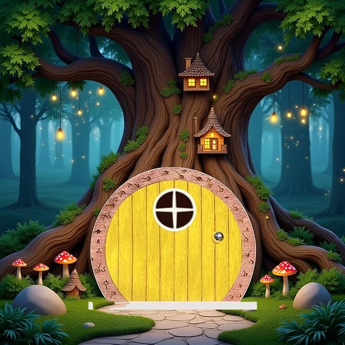 Yellow Archway Mini Fairy Garden Door for Tree, 3D Miniature Fairy Door for Fairytale Tiny House Doors, Bonsai Terrarium Micro Landscape Decoration Accessories Garden Miniatures