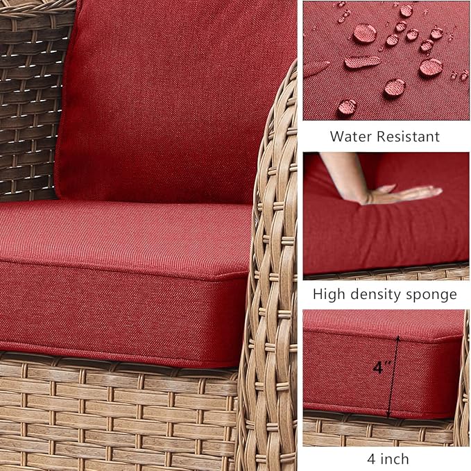 HUMMUH Outdoor Swivel Rocker PE Wicker Patio Chairs Set of 2, Rattan Rocking Chair Furniture Set (Yellow,Red)