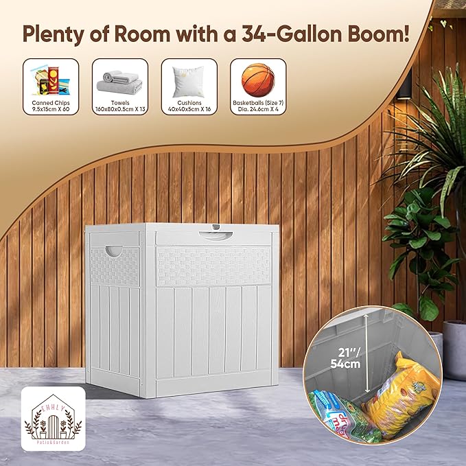 33 Gallon Deck Box Set of 2, Small Outdoor Storage Box Waterproof, Lockable Secure Package Bin Delivery Box for Outside, Patio Cushions Storage Box, Delivery Driver Snack Box for Porch, White