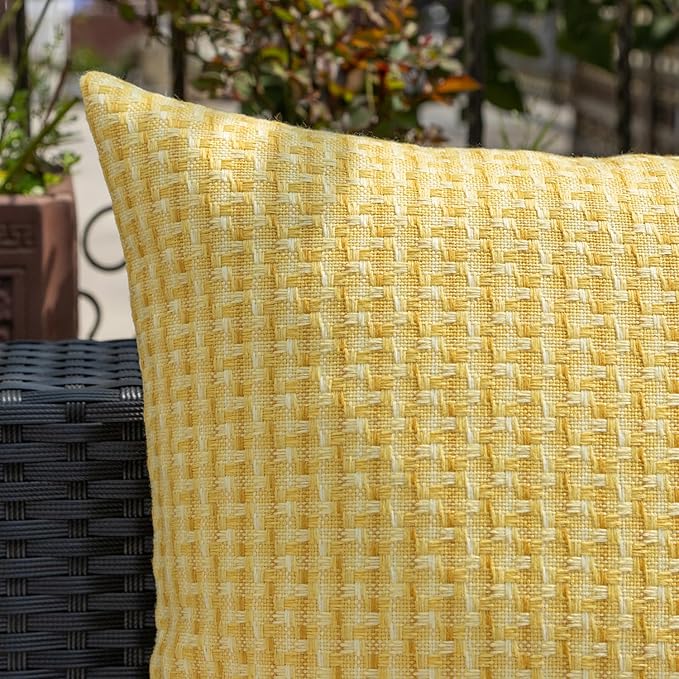 Kevin Textile Outdoor Waterproof Throw Pillow Covers Pack of 2 Farmhouse Decorative Cushion Covers for Garden Patio Tent Balcony Bench Couch Sofa 24x24 Inch, Yellow