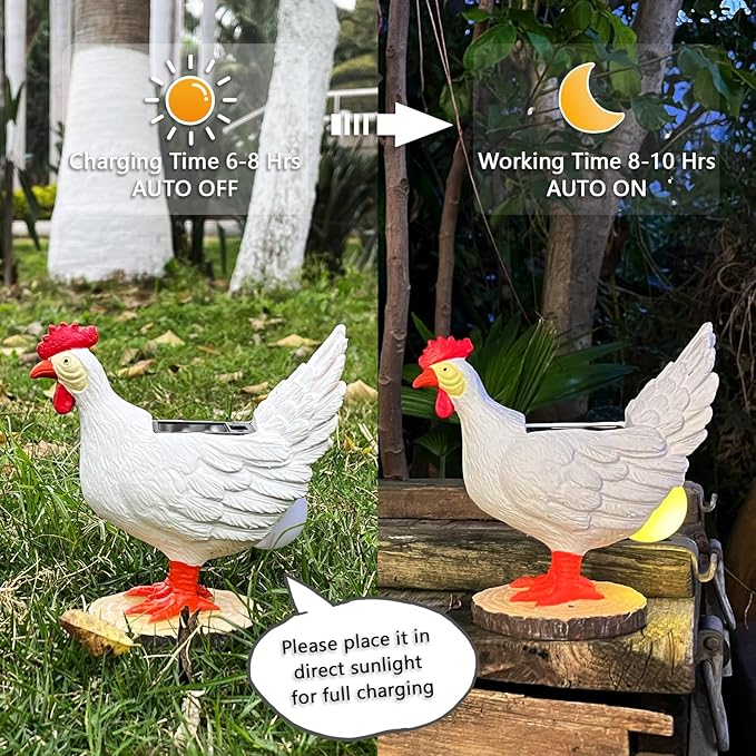 Solar Garden Statues Outdoor Decor - Miniature Chicken Egg Lamp Figurine Thanksgiving Decorations Chickens Lights with Egg in Butt LED 3D Sculpture for Patio, Lawn - Unique Christmas Housewarming Gift