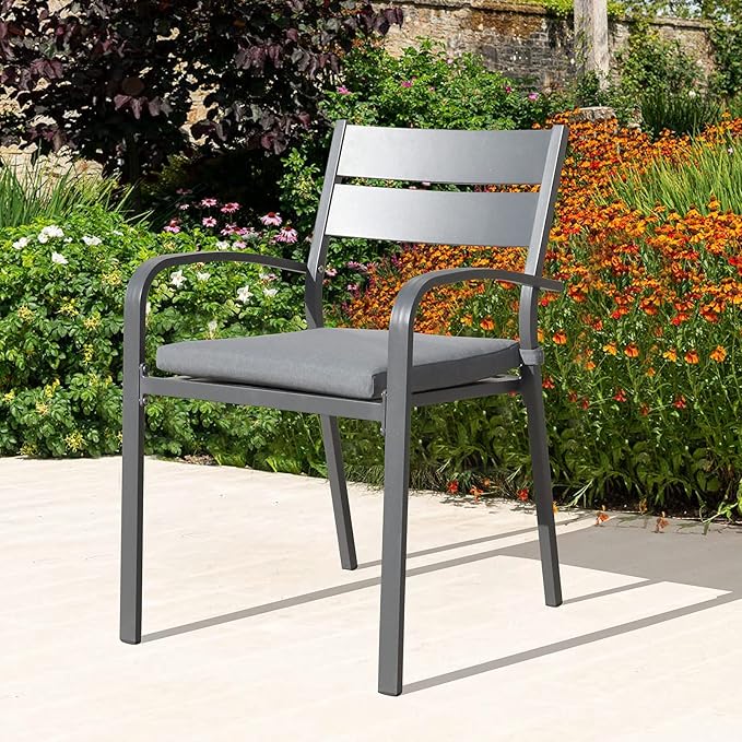 Soleil Jardin Outdoor Aluminum 4-Piece Patio Dining Chairs with Cushions, Stackable Bistro Chairs for Balcony, Garden, Backyard, Dark Grey Finish & Grey Cushion