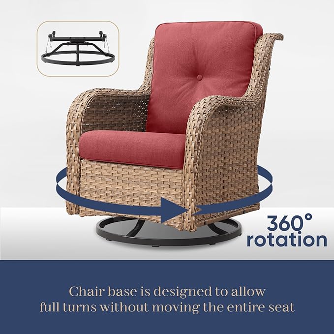 Patio Furniture Set with Swivel Rocker：8 PCS Outdoor Furniture with Swivel Patio Chairs, Suitable for Deck, Yard, Porch, Poolside, Yellow/Red