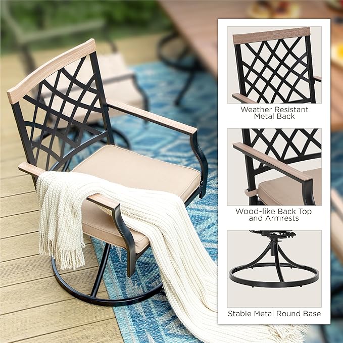 PHI VIALLA Patio Chairs Outdoor Swivel Dining Chairs Outdoor Furniture Chairs Set of 4 with Cushion Suports 300lbs for Lawn Garden Backyard Weather Resistant-Black Frame