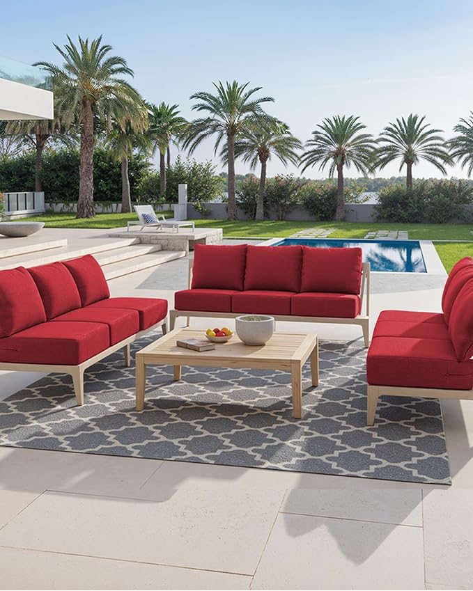 Luxury 24x24x6 Inch Outdoor Chair Cushions Set of 4 - Heavy Duty Water-Resistant Comfortable Cushion for Patio Furniture Set Dining Gliding Rocking Chairs Loveseat L-Shape Sofa - Red