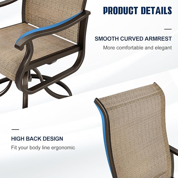 UDPATIO Patio Swivel Dining Chairs Set of 8, Outdoor Swivel Chairs High Back with All Weather Textilene Metal Rocking Frame for Lawn Garden Backyard, Brown