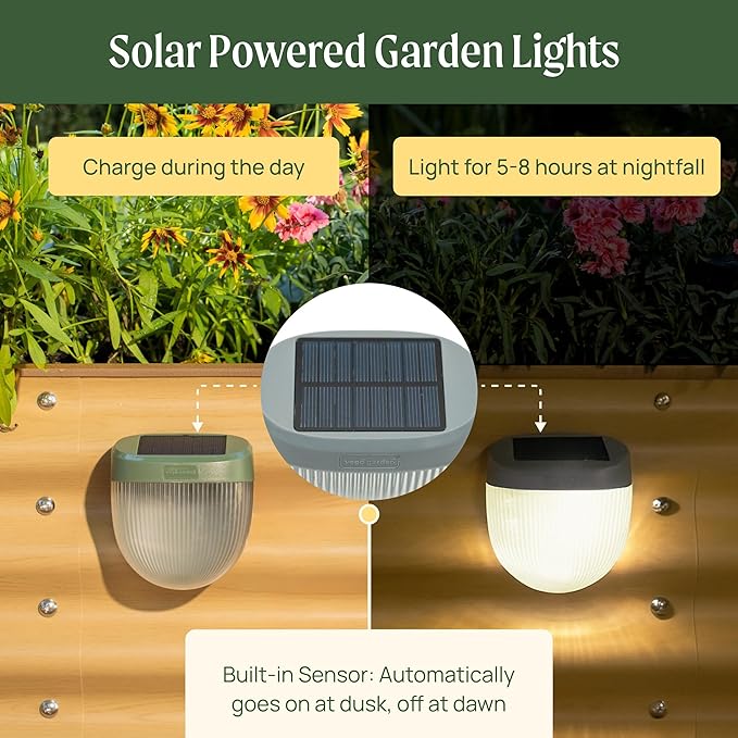 Vego garden Rippled Solar Garden Lights with Auto Sensors Magnetize Securely to Raised Beds, IPX4 Waterproof Outdoor LED Light for Patio & Yard Terra Cotta, 2 Pack