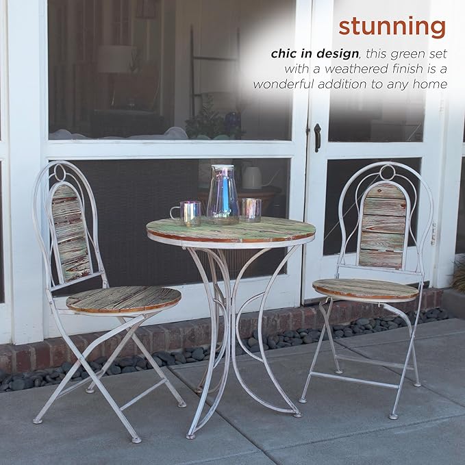 Alpine Corporation Green Weathered Wood Bistro Set, 3-Piece