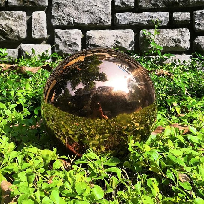 10 inch Diameter Rose Gold Gazing Ball,Rose Gold Stainless Steel Polished Reflective Smooth Garden Sphere Globe Mirror,Colorful and Shiny Addition to Any Garden or Home