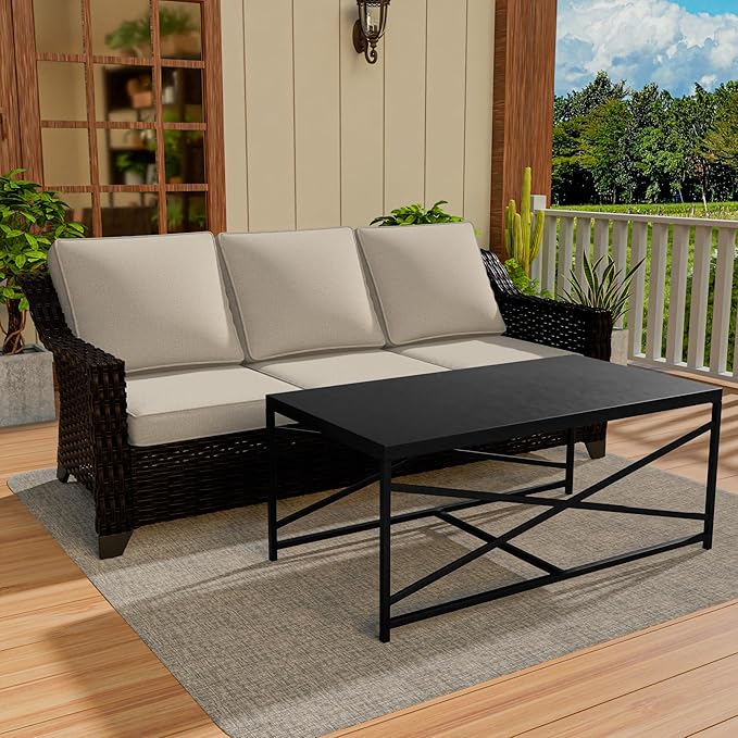 Vista Vibe 2 Pieces Outdoor Patio Conversation Furniture Set - 78" 3-seat Sofa | Metal Coffee Table, Deep Seat Loveseat, Removable Cushions, Hand-Woven PE Rattan Couch, Lawn (Brown/Beige)