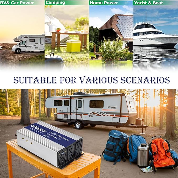 2000W Pure Sine Wave Inverter-48V DC to 110V 120V AC Power Converter with 4 AC Outlets, 48 Volt Power Inverter for Truck, Rv, Camping, Home, Emergency Power