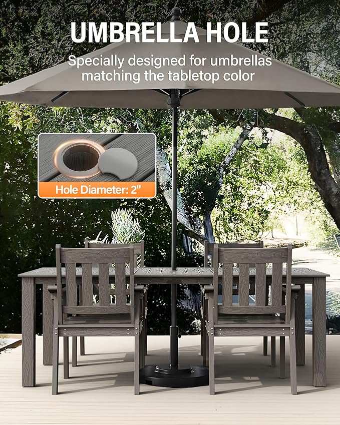YEFU HIPS Patio Table Set: 5 Piece Outdoor Table and Chairs Dining Furniture Set with Umbrella Hole - Gray Modern Plastic Dining Sets 4 Person for Outside Deck with Metal Aluminum Frame