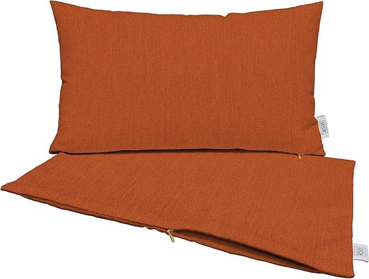 RSH DECOR: Sunbrella Pillow Covers Set of 2 | Covers Only - 26" x 16" | Outdoor Lumbar Pillow Covers Crafted with Sunbrella Performance Fabric | Canvas Rust