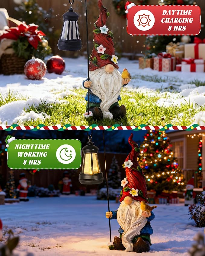 Garden Gnomes Outdoor Statue with Solar Lights,Solar Gnomes Decorations for Yard Outdoor gnome Decorations for Garden, Patio Gnome Gifts for Mom