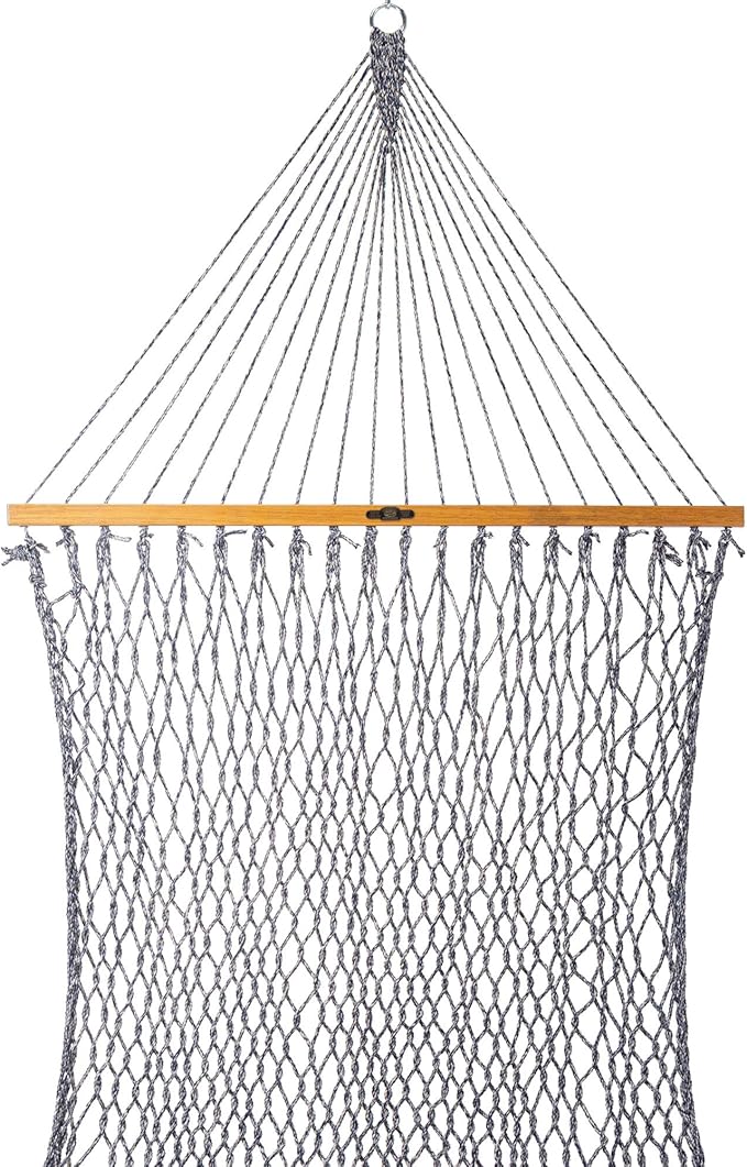 Original Pawleys Island Deluxe Navy Oatmeal Heirloom Tweed DuraCord Rope Hammock – 13 ft. x 60 in., 2-Person, 450 lb Capacity, Oak Spreader Bar, Zinc-Plated Hardware, Handcrafted in The USA