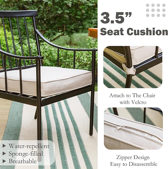 Sophia & William 7 Pieces Patio Dining Set, Rectangle Patio Table and Chairs Set of 2 Adjustable Umbrella Hole & Seat Cushions, Outdoor Conversation Furniture Set for Porch Backyard Balcony
