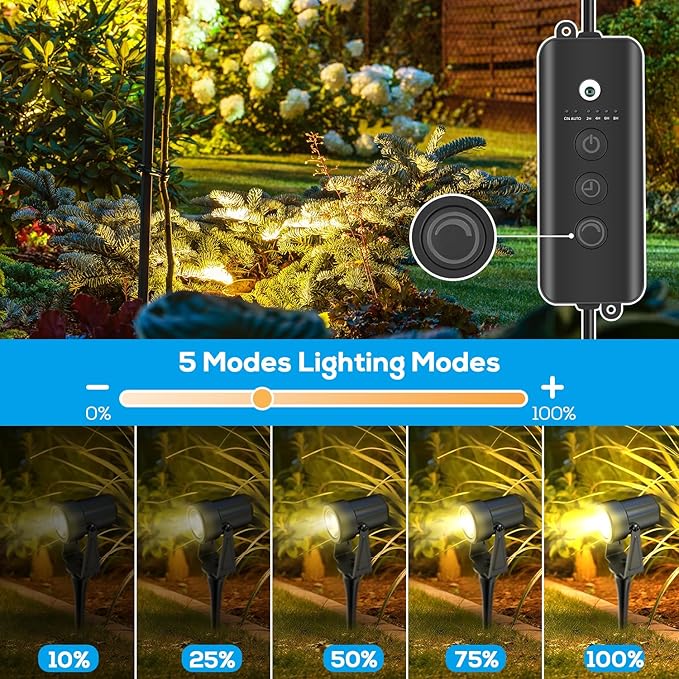 ZYAN Low Voltage Landscape Lights LED Landscape Lighting with Sensor, IP65 Waterproof Outdoor Spotlights for Yard Garden, Auto ON/Off Plant Tree Spoltights Dimmable with Timer (10 Pack)