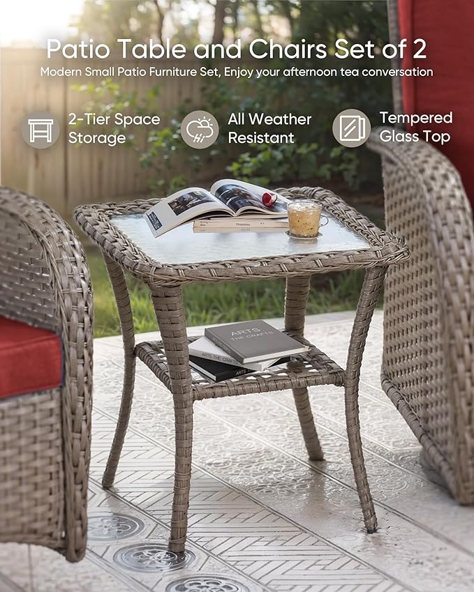 HUMMUH Wicker Patio Furniture Set-All Weather Rattan Patio Sofa Set with Swivel Rocker Chairs Outdoor Conversation Set for Deck Lawn Porch Balcony Poolside-Grey/Red