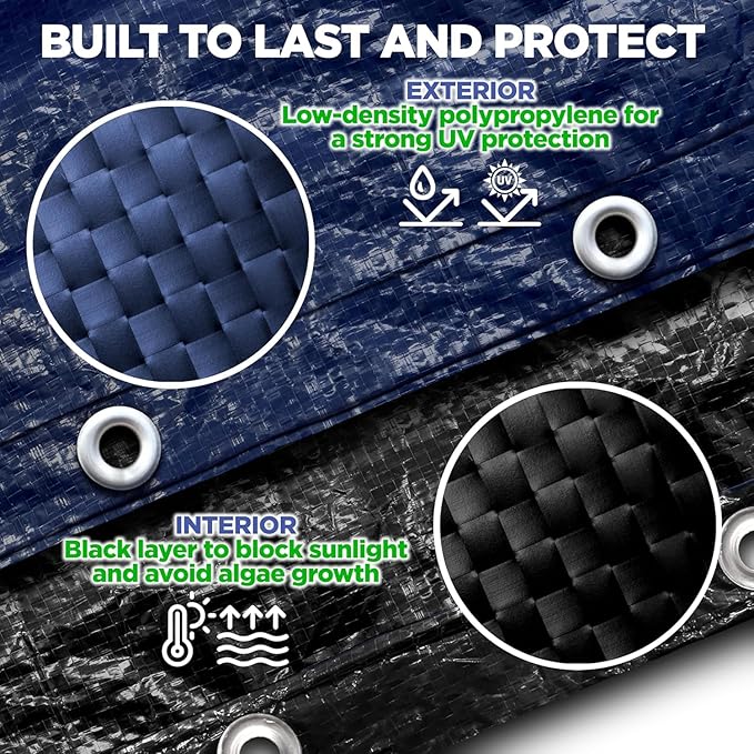 16 x 25 ft Oval Pool Covers for Above Ground Pools, Oval Winter Pool Cover, Swimming Pool Cover, Keeps Out Debris, Cold and UV Resistant, Supreme Mesh, Navy Blue