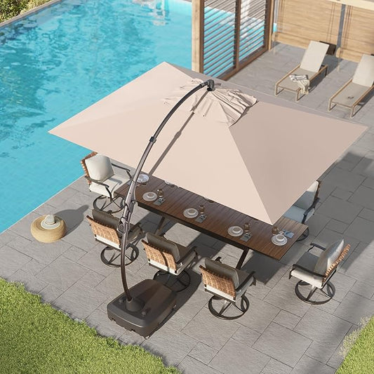 Grand patio 9x12 FT Cantilever Umbrella with Base & Cover Outdoor Aluminum Rectangle Offset Umbrellas for Deck Yard (Champagne, 9x12 FT)
