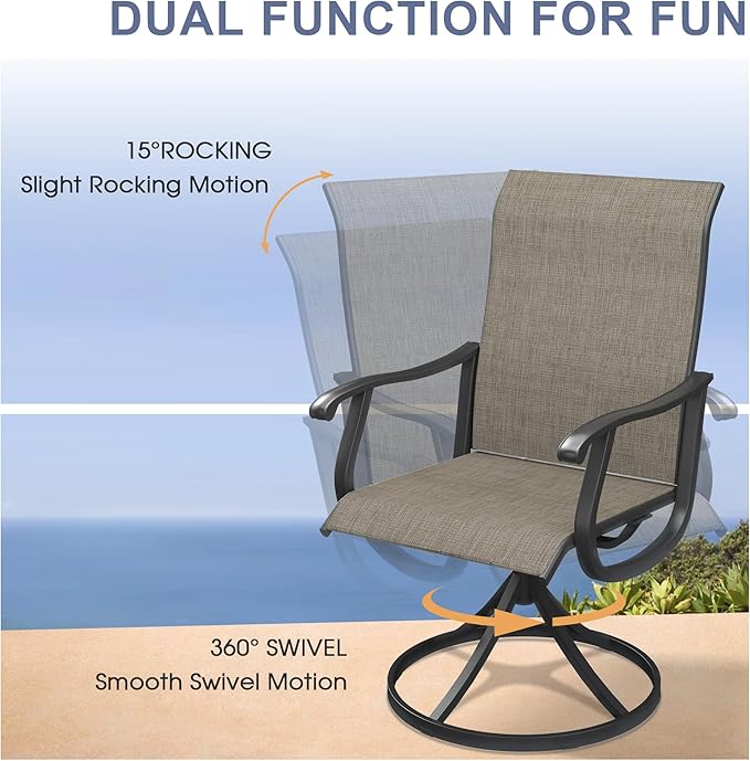 VICLLAX 3 Pieces Small Outdoor Furniture, 2 Patio Swivel Chairs and Small Round Outdoor Table for 2, Mixed Brown Chairs & Black