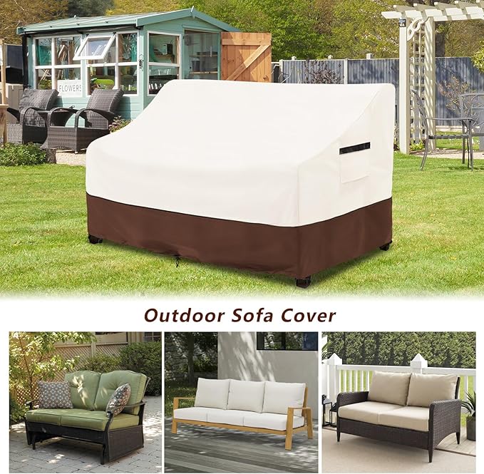 Patio Sofa Covers,100% Waterproof 3-Seater Outdoor Loveseat/Bench Cover,Patio Furniture Covers,78" Wx 38" Dx 35" H,Beige&Brown