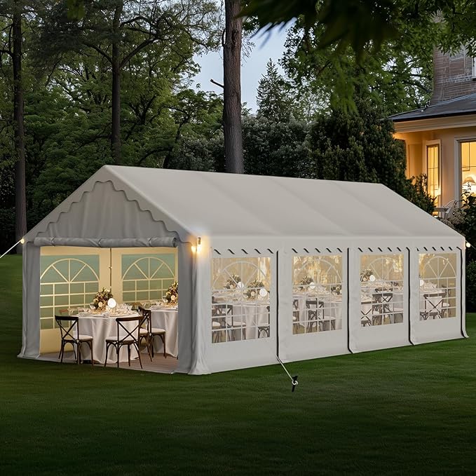 GREEN PARTY 13x26FT Party Tent Heavy Duty, Large Wedding Event Shelters with 3 Carry Bags & Removable Sidewalls, Outdoor Canopy Gazebo Commercial Tent for Carport Camping Garden Patio