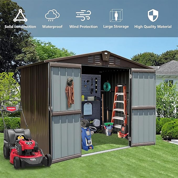 8.2x6.2ft Outdoor Storage Shed, Metal Steel Utility Tool Shed with Double Lockable Doors and Air Vents, Garden Storage for Backyard Patio Lawn