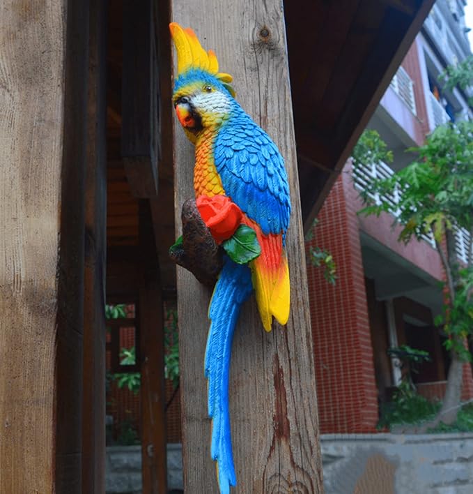 Tropical Hanging Parrot Decor,Resin Bird Figurines,Real Bird Statues,Home Ornament Decor for Tiki Bar,Perfect for Yard Ornaments,Tree Decorations Outdoor,Patio,Lawn,Tree Trunk, Porch