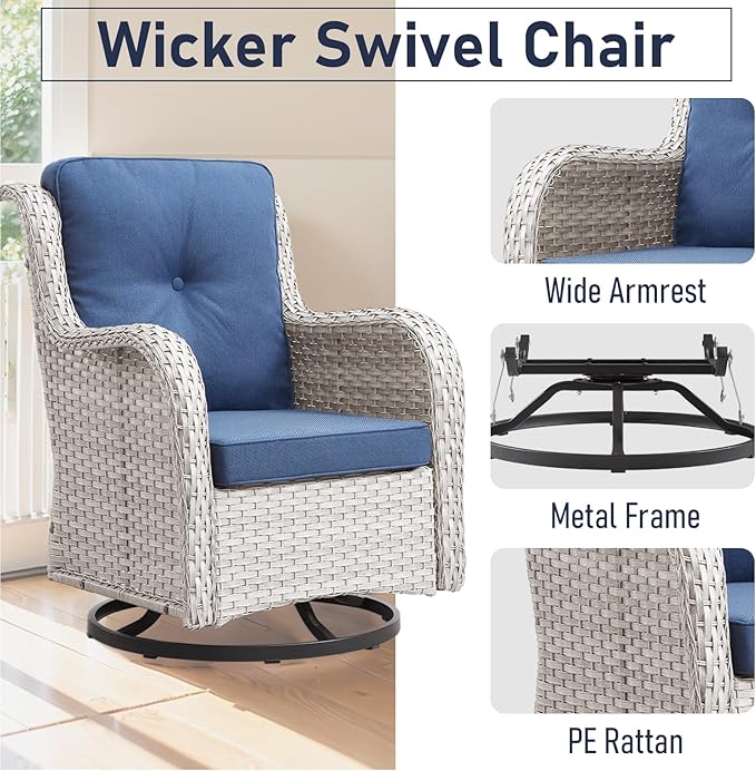 Swivel Rocker Patio Chairs：4 Pieces Patio Swivel Rocker Chairs with Wicker Armrests Patio Swivel Rocking Chair Outdoor Swivel Rocker Patio Chair