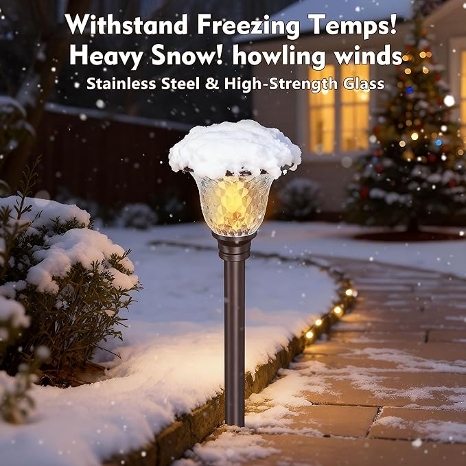 BEAU JARDIN 8 Pack Solar Pathway Lights Stainless Steel Outdoor Solar Powered Waterproof Glass High Lumen for Garden Landscape Path Yard Walkway Patio Driveway Outside White Color Changing Bronze