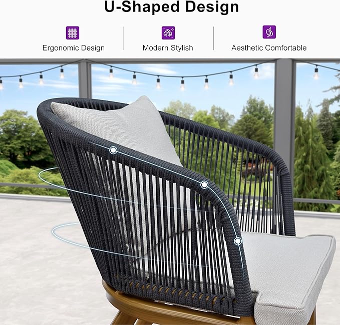 PURPLE LEAF 7 Pieces Patio Dining Set with Storage Box Wicker Teak-Finish Outdoor Furniture Rectangular Table and Chairs Set for Garden Deck Backyard Kitchen, Cushions and Pillows Included