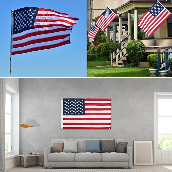 American Flag 3x5 Ft, Four Brass Grommets Multipurpose US Flag, Embroidered Stars, Sewn Stripes, Outdoor Heavy Duty Durable USA Flags, Hanging Indoor/Bedroom/Room/Wall American Flag