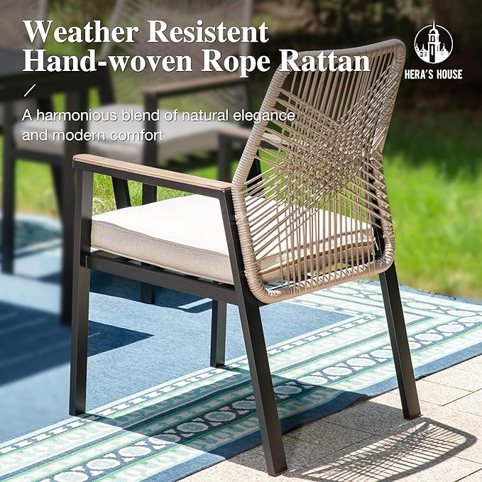 HERA'S HOUSE 9 Pieces Patio Table and Chairs Set, Outdoor Dining Set for 8, 8 x Rattan Patio Chairs and 1 x 60 Square Metal Dining Table, Outdoor Rattan Dining Table Set for Lawn Garden Backyard