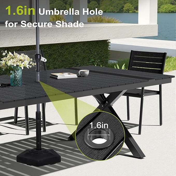 Pellebant 13 Piece Patio Table and Chairs Set for 12, Aluminum Outdoor Dining Set with Umbrella Hole, Stackable Dining Chairs & 114" Dining Table, Brown