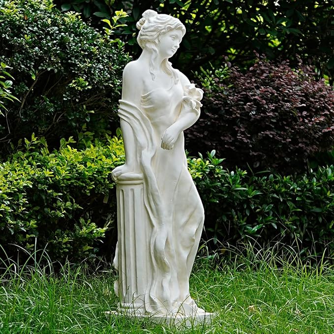 Outdoor Large Nymph Statue, 51Inch Garden Sculpture Decor, Roman Pillar Goddess of Greek Mythology Roman Style for Patio Yard Lawn Porch