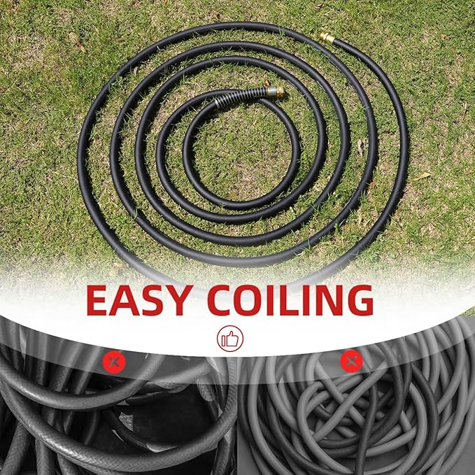 WiseFlow Garden Hose 90FT x 3/4", Heavy Duty Rubber Hose, Water Hose with Five Layered Braiding, Male Female Fittings, 1000PSI Burst, 300PSI Working (Black)