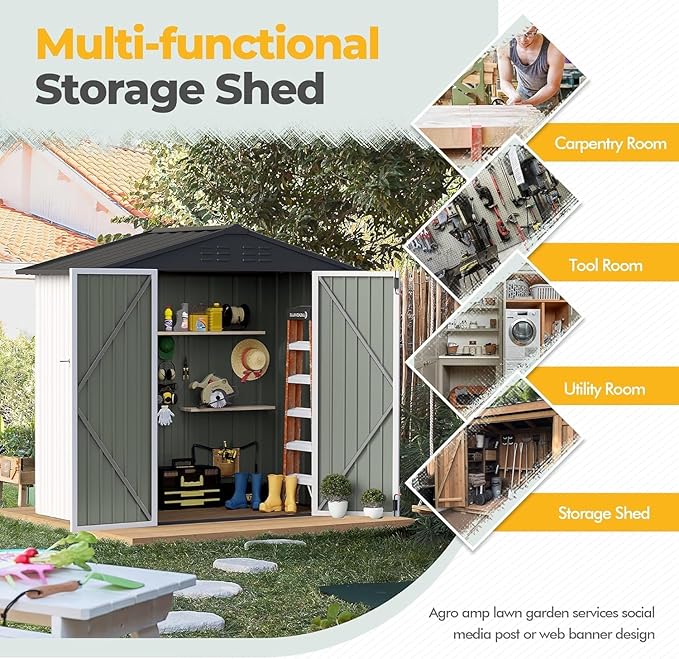 Furniwell Outdoor Storage Shed, Metal Garden Sheds Outdoor Storage House with Single Lockable Door for Backyard Patio Lawn (White, 6 x 4 FT)
