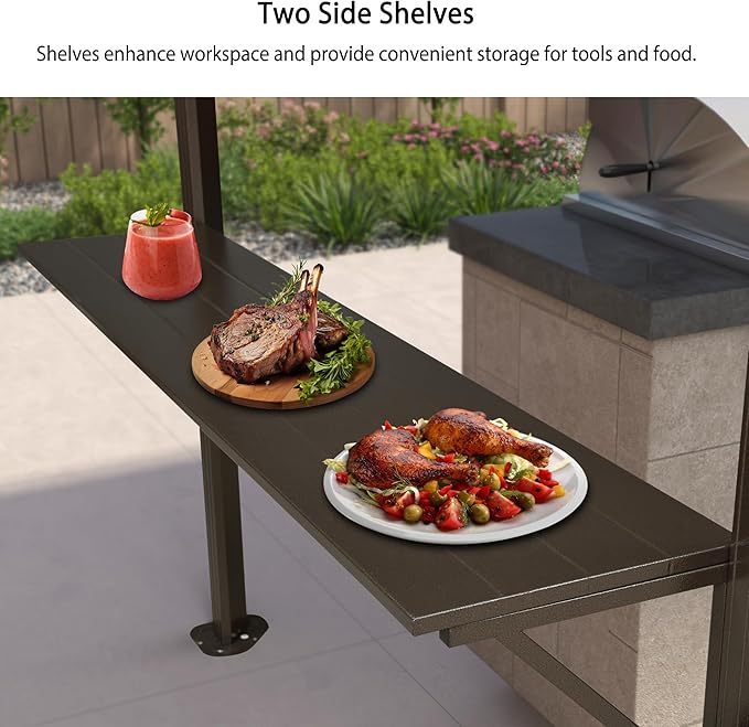 PURPLE LEAF 6' X 9' Hardtop Grill Gazebo for Patio Permanent Metal Roof with 2 Side Shelves Deck Yard Tent Aluminum Garden Outside Sun Shade Outdoor BBQ Canopy