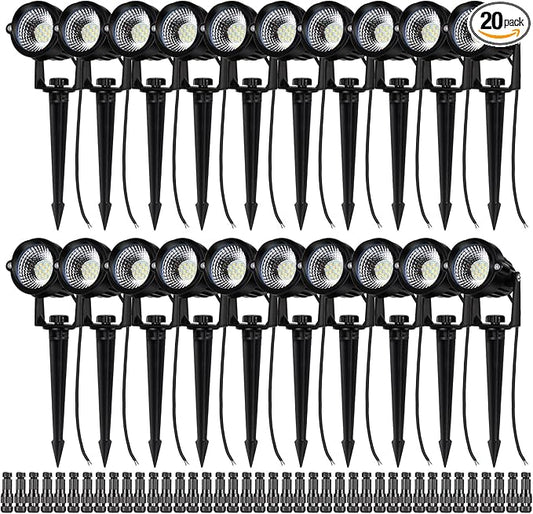 12W Landscape Lights Low Voltage LED Landscape Lighting Spotlight Waterproof Garden Pathway Christmas Decorative Lights Outdoor, 20 Pack with Connector (Warm White 3000K)