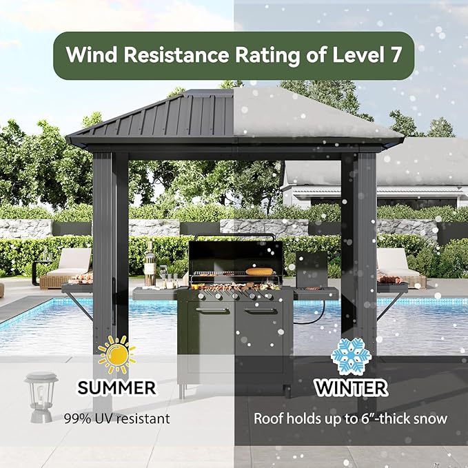 Aoxun Grill Hardtop Gazebo 5'x8', Aluminum Frame Canopy with Galvanized Steel Roof for Outside BBQ Party, Outdoor Metal Pavilion with Double Side Shelves for Backyard, Patio and Deck