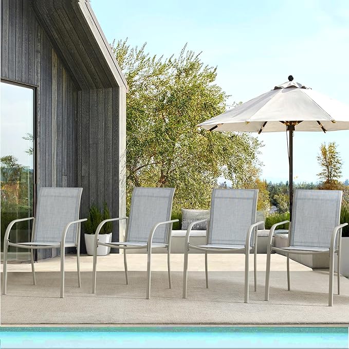 Patio Chairs Set of 4, Outdoor Dining Chairs with Breathable Textilene Fabric, Stackable Patio Chairs for Lawn, Garden, Backyard, Poolside, Beige