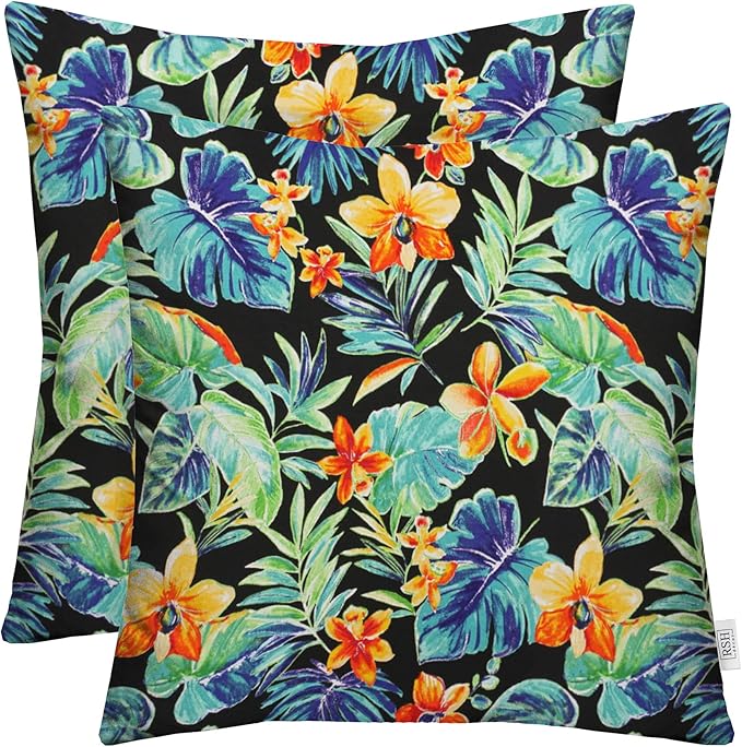 RSH DECOR: Square Throw Pillows Set of 2 | 24” x 24” | All-Weather Spun Fabric | Water and Fade-Resistant | Outdoor Accent Pillows for Patio Furniture | Beachcrest Caviar