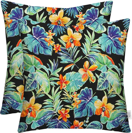 RSH DECOR: Square Throw Pillows Set of 2 | 17” x 17” | All-Weather Spun Fabric | Water and Fade-Resistant | Outdoor Accent Pillows for Patio Furniture | Beachcrest Caviar